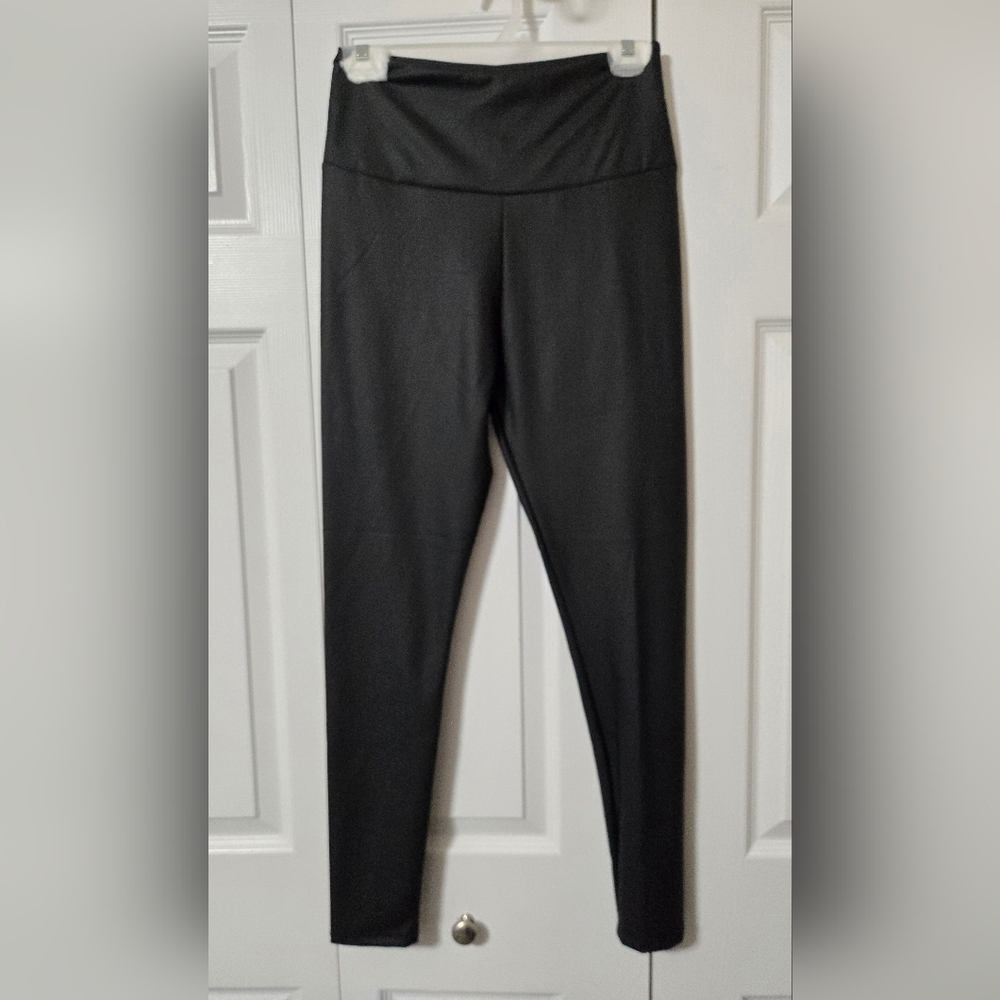 Black Faux Leather/Latex Leggings, Medium, Excellent Like New Condition